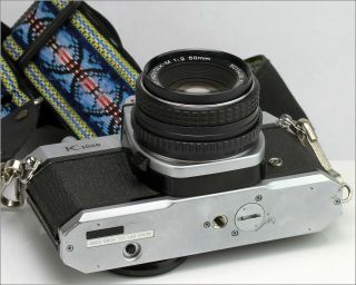 Vintage Film Camera PENTAX K1000 w/ Pentax - M Lens 1:2 50mm & Flash Sunpak 121C 7