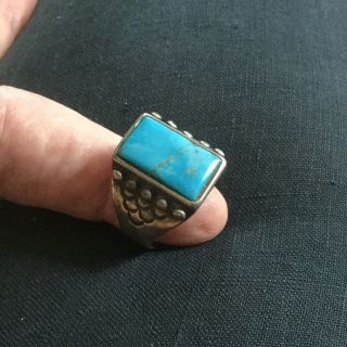 Vintage Navajo Mens Ring Size 12,  Old Pawn Style,  Turquoise And Sterling Silver