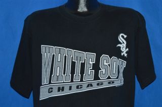 Vintage 90s Chicago White Sox Black Gray White Logo Cotton T - Shirt Large L
