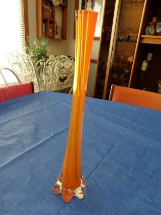 Vintage Orange And Clear Murano Style Art Glass Tall Bud Vase / Candlestick 16 "