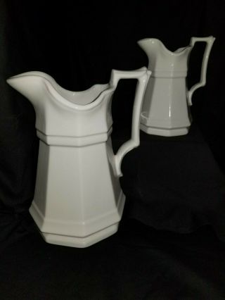 Vintage Red Cliff White Small & Large Ironstone Milk Heritage Pitcher 6 " &8 "