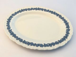 Vintage Wedgwood Queensware Blue On Cream Oval Platter 12 1/2” -