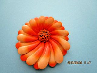 Vintage Enamel Metal Flower Brooch/pin Pretty Shades Of Orange