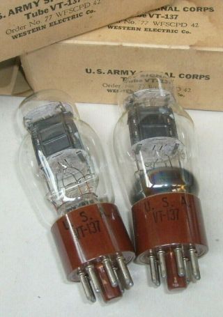 2 Vintage Rca Vt - 137 1626 Tubes Matching Codes W/ Boxes Military -