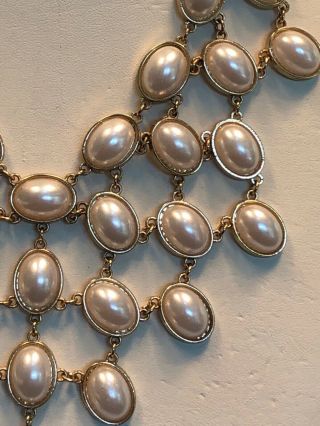 Vintage white pearl Cabochon beaded extra large bib statement necklace Jewelry 2