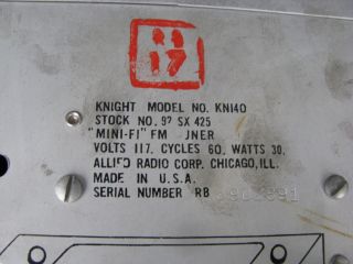 KNIGHT KN140 MINI - FI FM RADIO TUBE TUNER mono VINTAGE 7