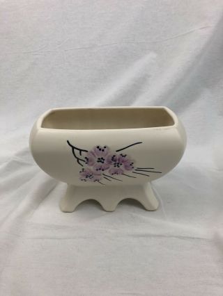 Vintage Mccoy Pottery Footed Vase Centerpiece Planter Purple Cherry Blossom