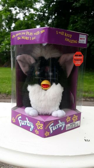 Vintage 1998 Electronic Furby Toy 70 - 800 Black And White Tiger Electronics Box