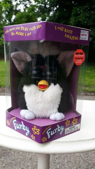 Vintage 1998 Electronic Furby Toy 70 - 800 black and white Tiger Electronics Box 6