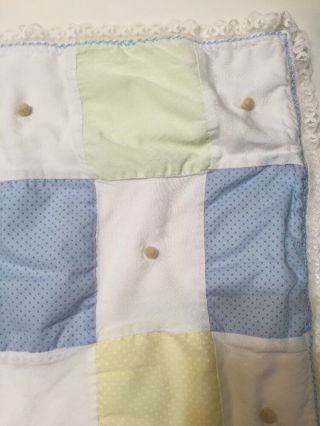 Vintage Baby Blanket Quilted Squares Polka Dots Lace Ruffles 2