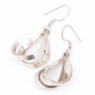 Vtg Sterling Silver - Mexico Taxco Striped Teardrop Dangle Earrings - 9.  5g