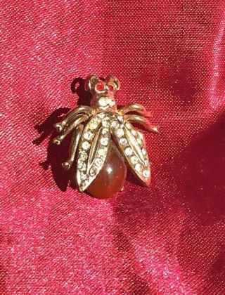 Bee Insect Rhinestone Pin Brooch Vintage Bumble Bee,  With Rhinestone Wings