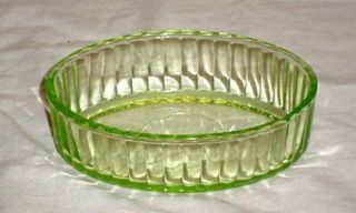 Vintage Green Vaseline Depression Glass Oval Ribbed Refrigerator Dish