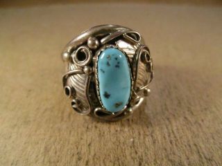 Vintage Sterling Silver & Turquoise Ring,  Unsigned,  Size 11.  5,  8.  2g