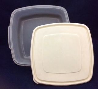 Vintage 19 Cup Rubbermaid 4 Servin Saver Square Sheer Container Almond Lid