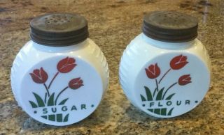 Vintage Anchor Hocking Tulip Disk Shakers Sugar And Flour