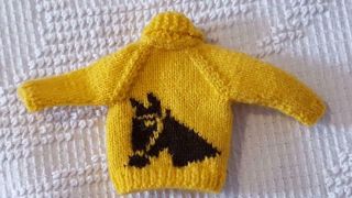 Vtg Unique Ken Doll Knit Horse Sweater,  Golden Yellow Brown,  Hand Made,  Buttons