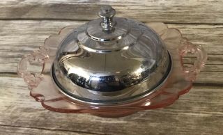 Vintage Pink Depression Glass Candy Dish With Lid 3