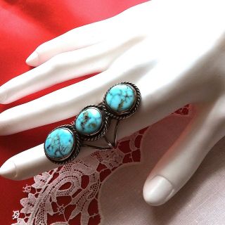 Large 2” Vintage Ring Turquoise Silver Tone Southwest Style 18 Grams Evc