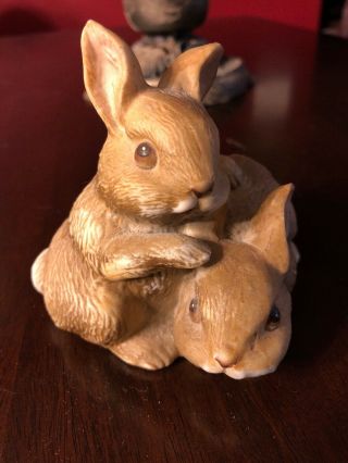 Vintage Homco Porcelain Figurine Bunny Bunnies 1455 Rabbits Hide & Seek