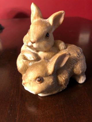 Vintage HOMCO Porcelain Figurine Bunny Bunnies 1455 Rabbits Hide & Seek 2