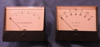 Vintage Simpson Dc Microamperes 0 - 50 & Simpson Dc Volts Meters 0 - 30
