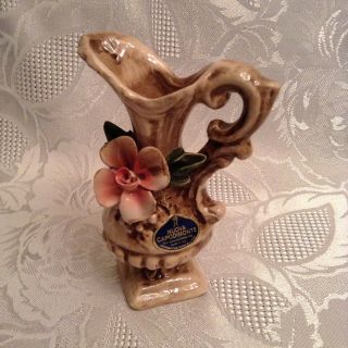 Vintage Nuova Capodimonte Miniature 4.  5 " Porcelain Pitcher,  Vase,  With Rose