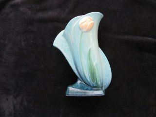 Vintage Roseville Wincraft Art Pottery 8.  5 " Green Blue Tulip Vase