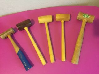 5 Vintage Leather Craft Garland Saco,  C/r 7 Rawhide & 3 Wood Mallet Hammers