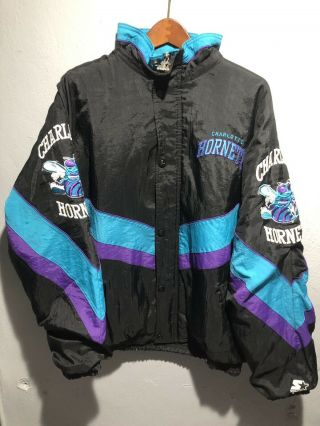 Rare 90’s Charlotte Hornets Nba Vintage Starter Pullover Jacket Mens Size Xl
