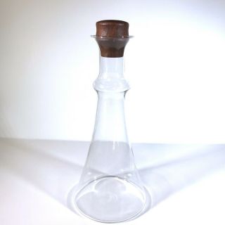 Vintage Mcm Clear Glass Carafe Decanter 1 Liter With Teak Wood Stopper Denmark