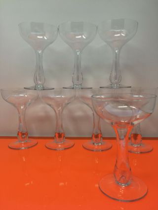 Set Of 8 Vintage Hollow Stem Champagne Coupe Glassware Barware