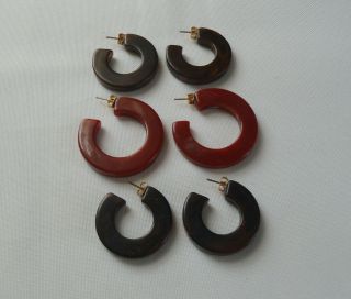 Vintage Bakelite Hoop Earrings Post Back 3 Pairs