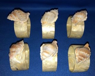 Vintage 6 Napkin Rings Sea Shells Iridescent Mother Of Pearl Look