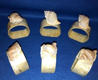Vintage 6 Napkin Rings Sea Shells Iridescent Mother of Pearl Look 2