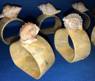 Vintage 6 Napkin Rings Sea Shells Iridescent Mother of Pearl Look 4