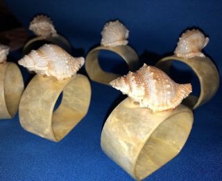 Vintage 6 Napkin Rings Sea Shells Iridescent Mother of Pearl Look 5