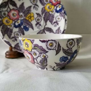 Vintage VERNON KILNS METLOX Grace TEACUP SAUCER Modern Purple Floral COFFEE MUG 4