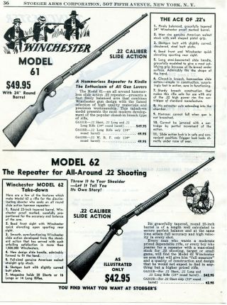 1950 Print Ad Of Winchester Model 61 & 62 Slide Action.  22 Rifle