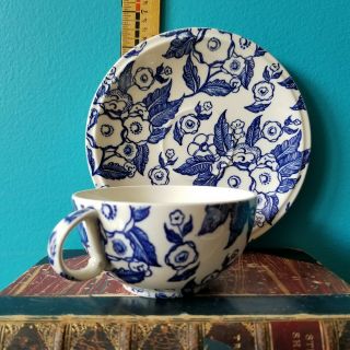 Vintage VERNON KILNS METLOX BELLFLOWER TEACUP Coffee Mug SAUCER Blue & White 60s 6