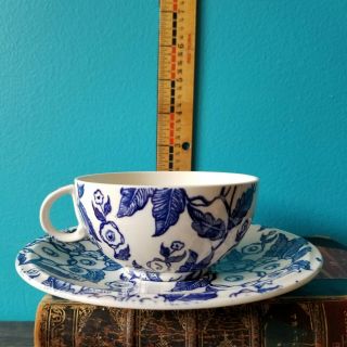 Vintage VERNON KILNS METLOX BELLFLOWER TEACUP Coffee Mug SAUCER Blue & White 60s 7
