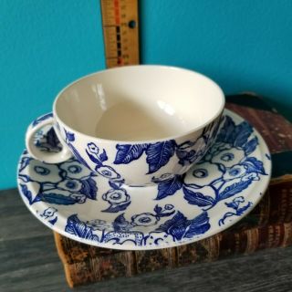 Vintage VERNON KILNS METLOX BELLFLOWER TEACUP Coffee Mug SAUCER Blue & White 60s 8