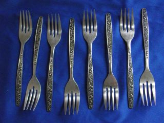8 Pageant Harvest Stainless Dessert Forks Flatware Vintage Japan