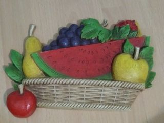 Homco Fruit & Watermelon Basket 1975 Vintage Wall Plaque Hanging 10 " X 7 " 7350