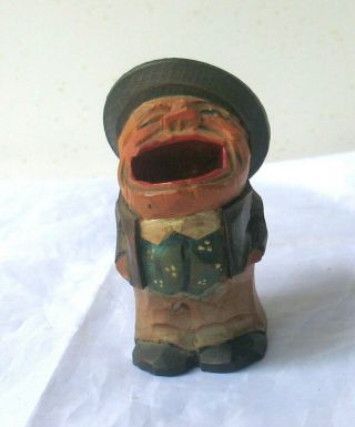 Vintage Anri Carved Figure Open Mouth Man Match Or Toothpick Holder