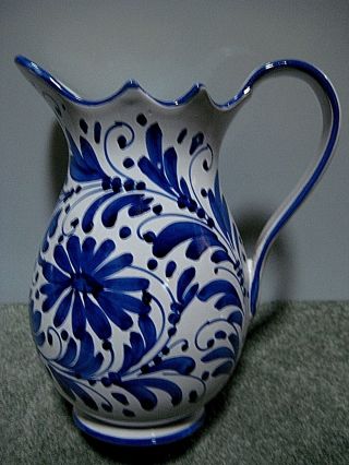 Vintage Blue And White Pitcher And Bowl Made In Italy 5