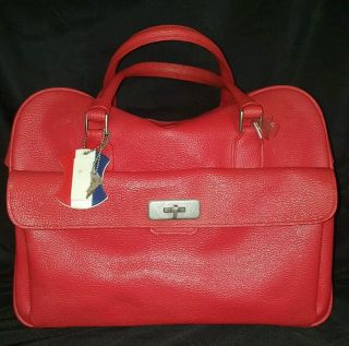 Vintage Samsonite Saturn 1960s Red Faux Leather Carry On Tote Travel Luggage