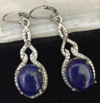 Vintage Jewellery Lovely Sterling Silver & Lapis Lazuli Drop Earrings