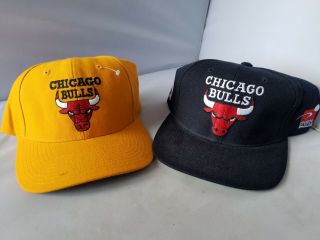 Chicago Bulls Snapback Hat Caps 2 Vintage Black Yellow Nba Team Logo