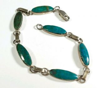Vintage 925 Sterling Silver Links Design Turquoise 7 " X 1/4 " Bracelet 8.  8 Grams